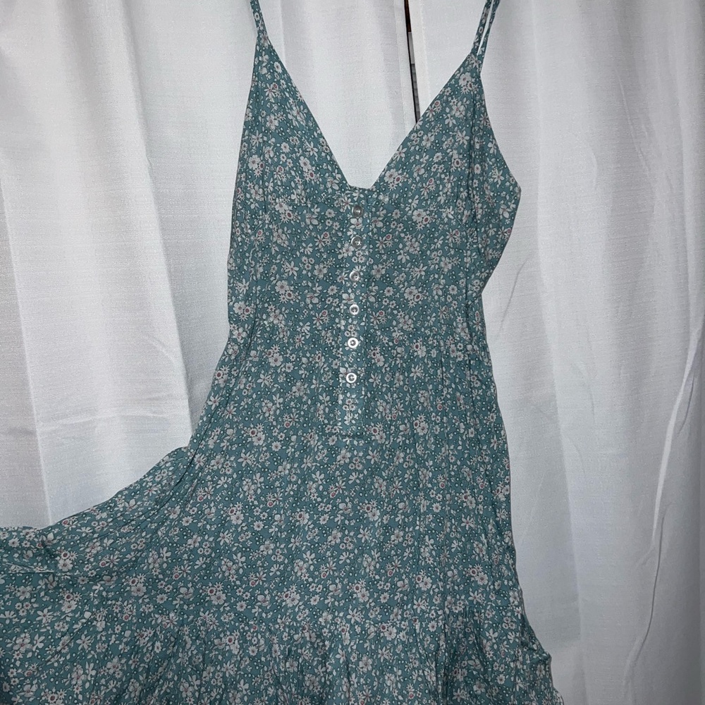ROMWE White and Teal Sleeveless Midi Sundress